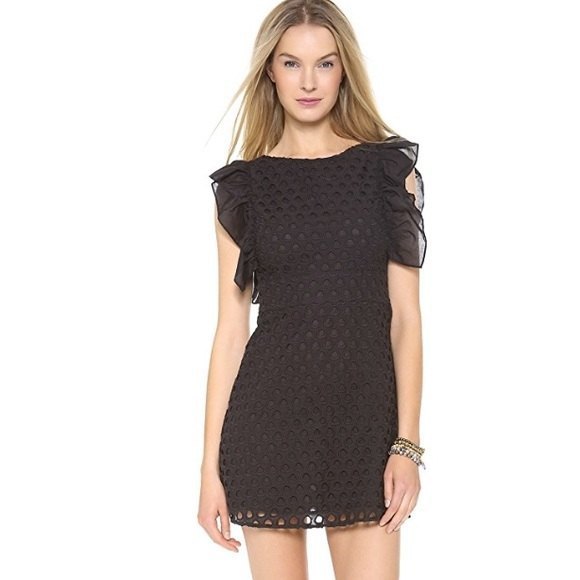 Pam & Gela Black Eyelet Dress With Ruffle Sleeve 4 - Picture 1 of 10